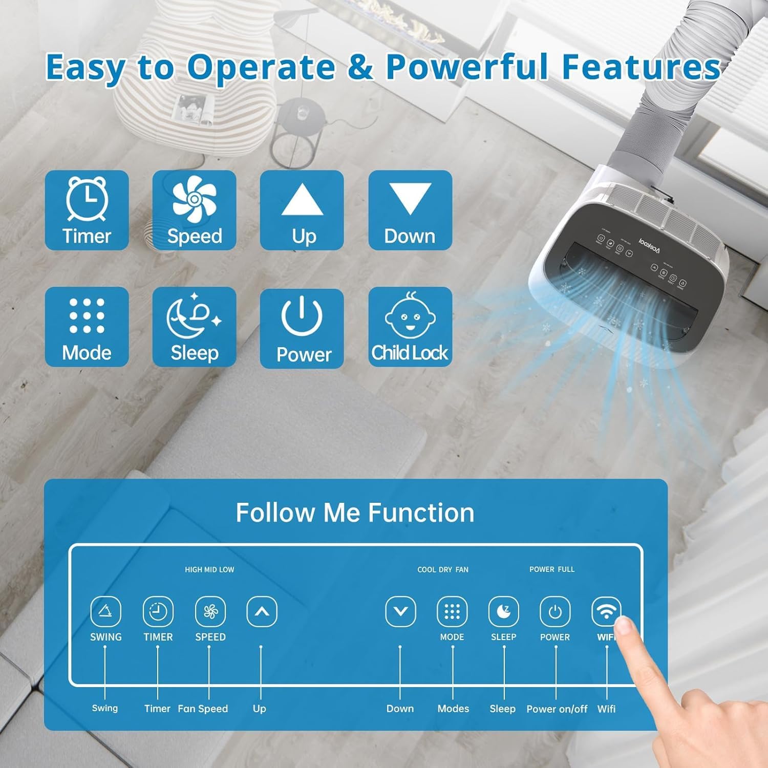 14,000 BTU Portable Air Conditioner, Portable AC Unit for Bedroom, Fast Cooling Quiet Air Conditioners Cools 750 Sq.Ft, 4 Modes & Window Kit, Sleep Mode, 24H Timer, Dark Grey Cover