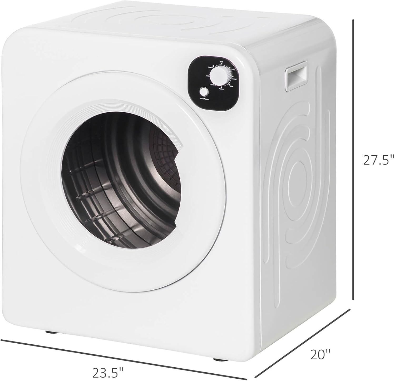 Portable Clothes Dryer, 1300W Front Load Electric Dryer with 3.2 cu.ft Stainless Steel Drum, 7 Drying Modes, Compact Laundry Dryer for Apartments, Dorms & RVs, Wall Mountable, (White)