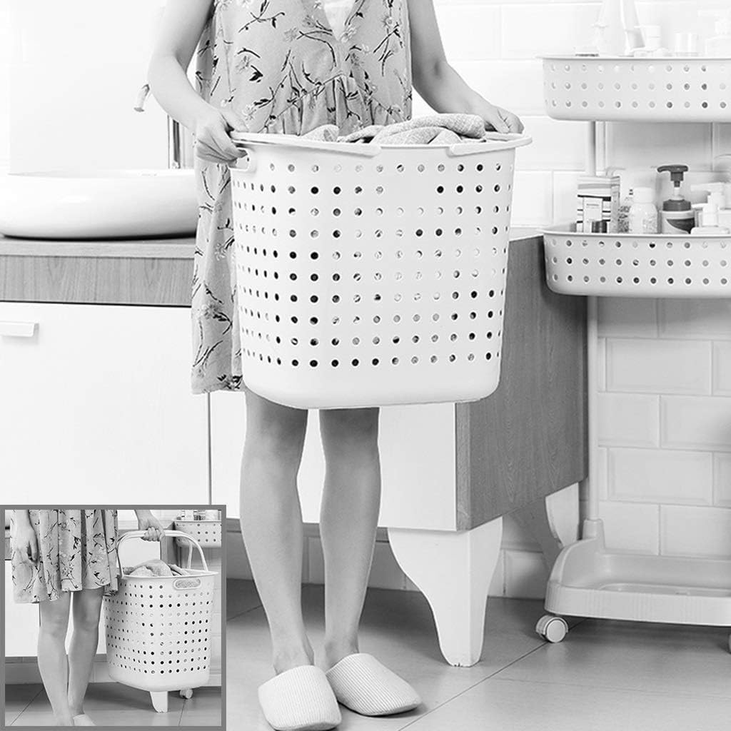 Laundry basket laundry bucket three-layer classification and wheels laundry basket bedroom balcony washing machine plastic laundry basket (Color : Gray Size : 44*32.5*103cm) (Brown 44*32.5*103cm)