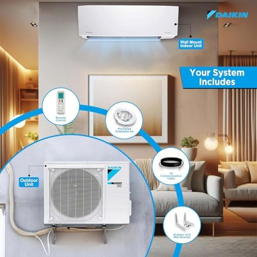 Daikin 18,000 Btu 21 SEER2 Oterra Series Ductless Mini-Split Wall Mount Heat Pump Air Conditioner - R32 w/Installation Kit, 1/2 Whip, 30A Disconnect and Wall Bracket