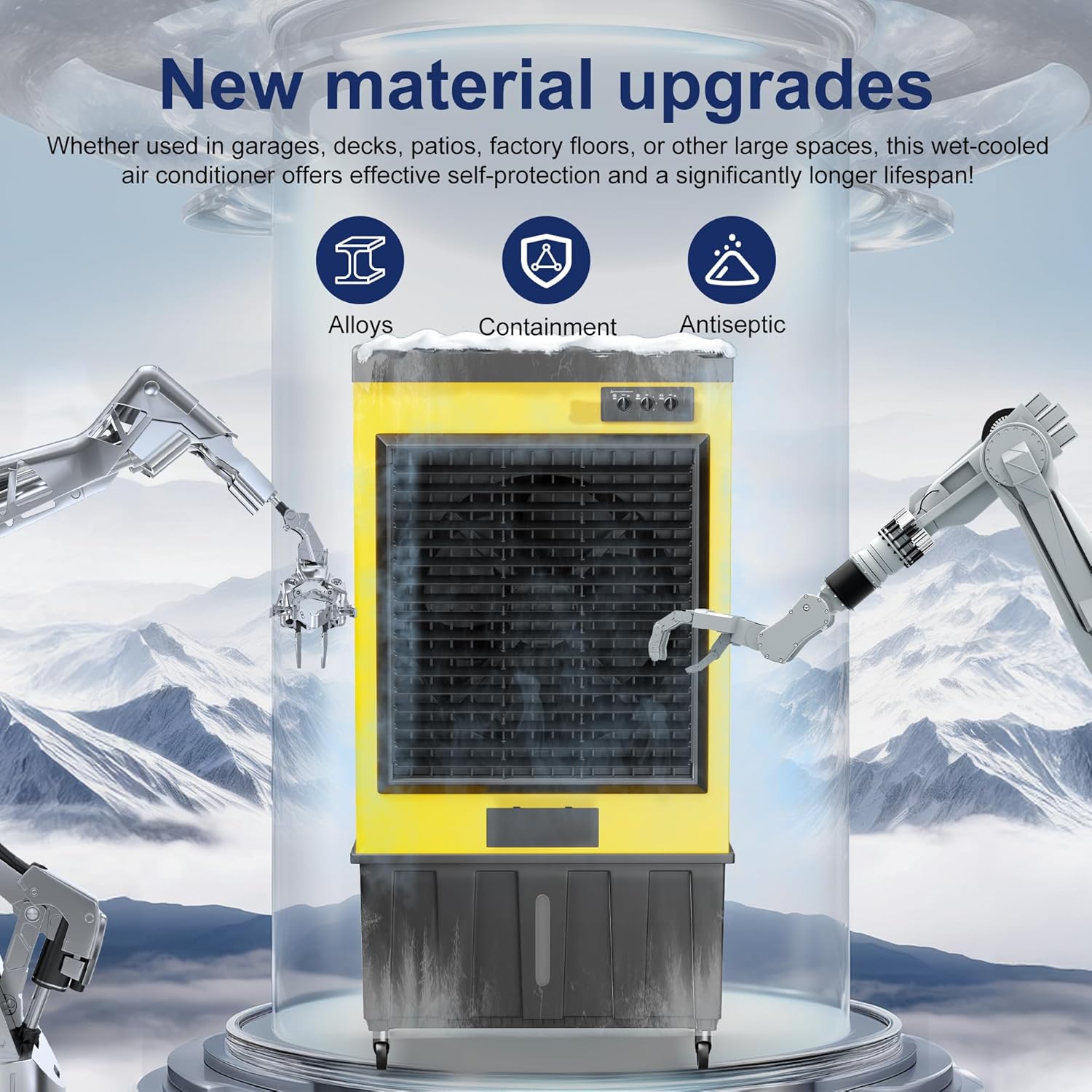 Swamp Cooler,14715 CFM Evaporative Air Cooler,52.8 Gal Water Tank Outdoor Air Conditioner,3 Speed,Suitable for Indoor & Outdoor Garage,Patio,courtyard,factory workshop,70inch,Yellow