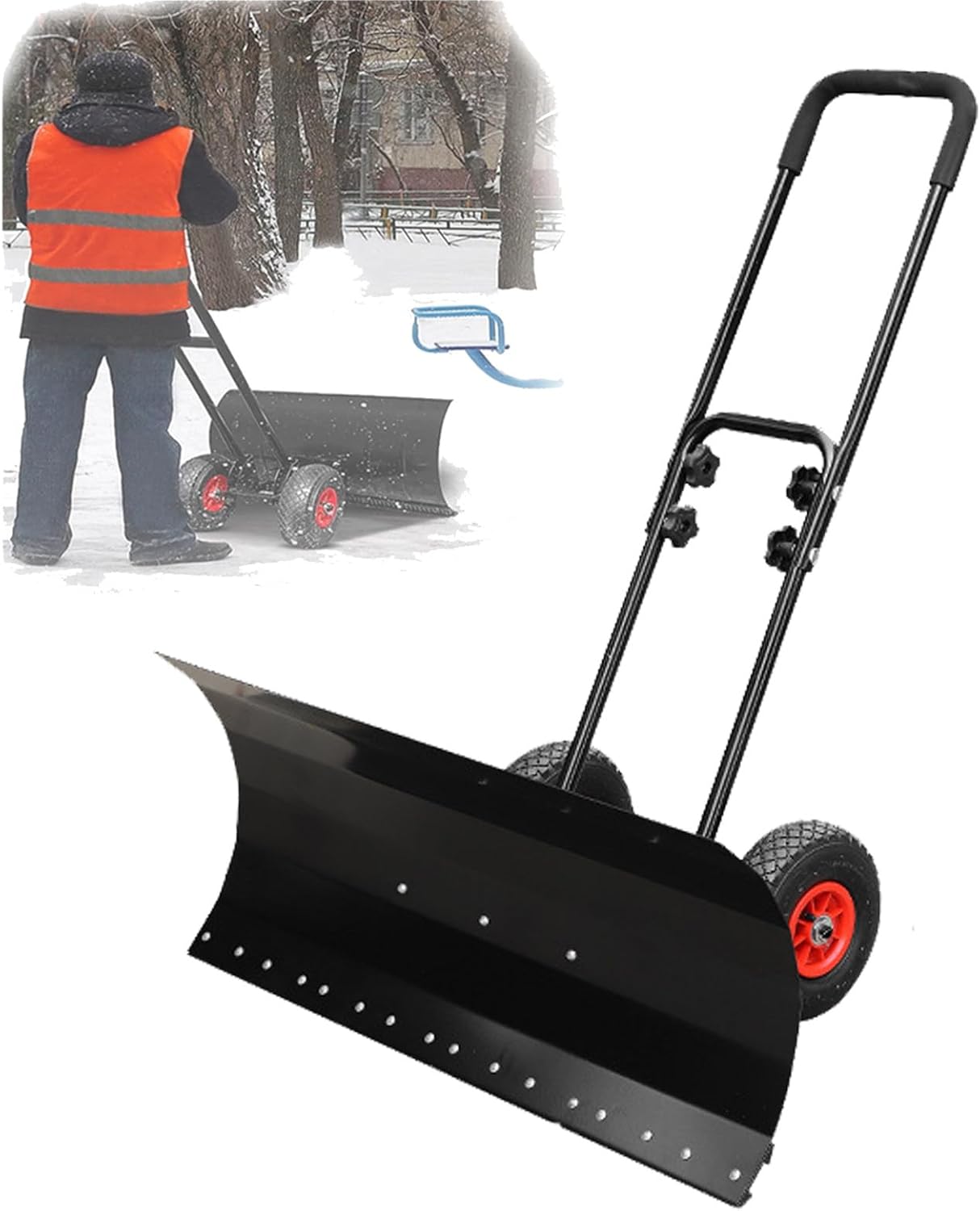 Cordless Snow Shovel, Double Pole Push Snow Shovel, Five-Speed Height Adjustment, Thick Push Plate, Non-slip Tires, Handheld, Lightweight, Suitable for Garden, Road Snow Removal