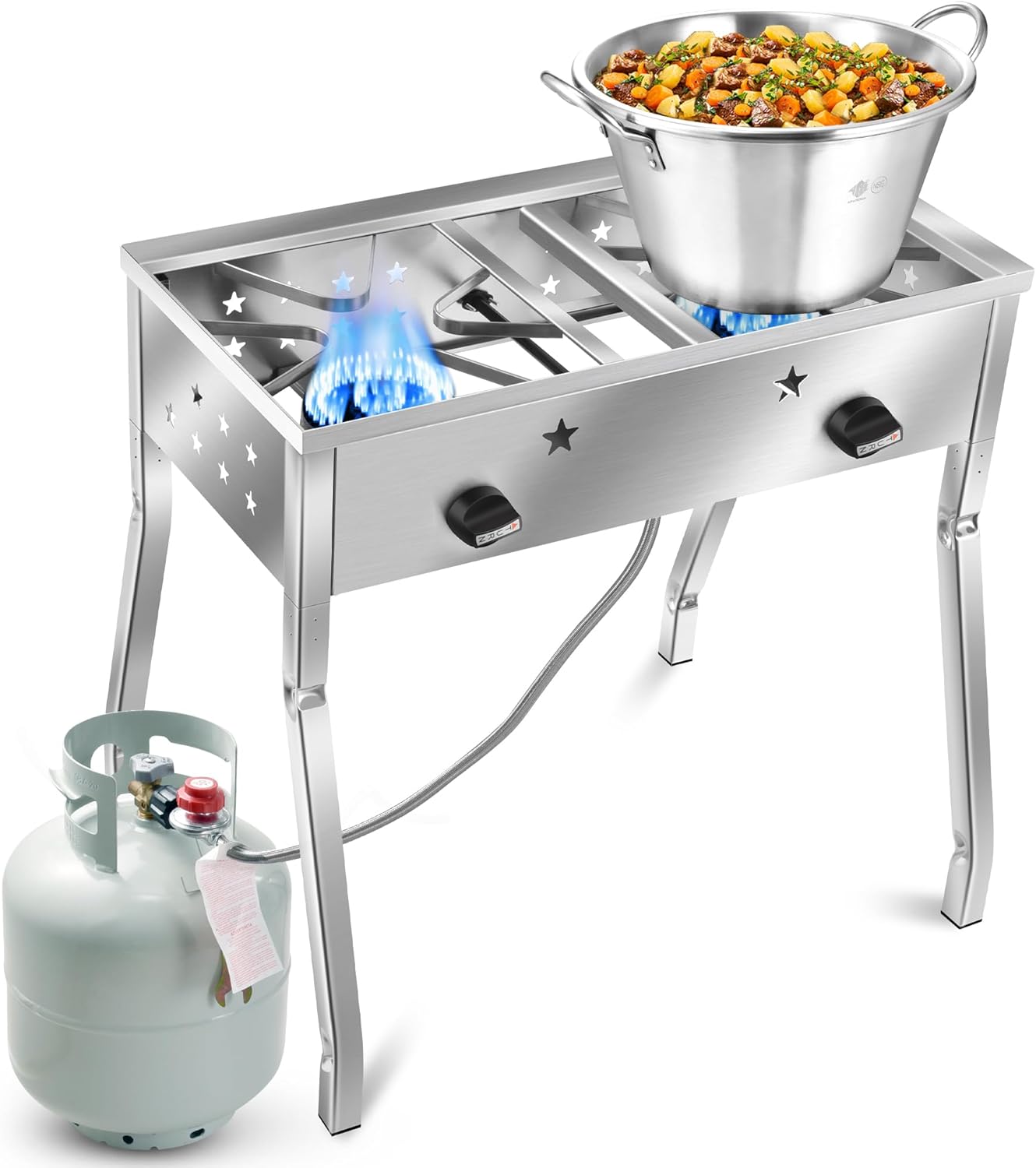 ARC 200,000 BTU Cazo Carnitas Pot & 150,000 BTU Double Burner Stove Combo | 22QT Cast Iron Wok Fryer for Outdoor Cooking, Boiling, Braising | Heavy Duty Propane Stove Camping Grill