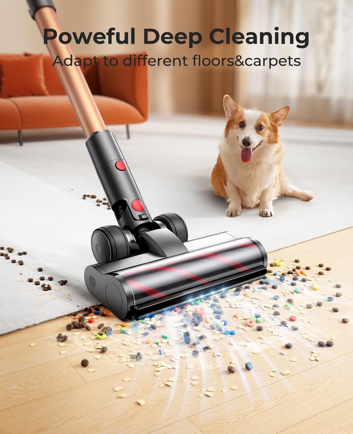 Cordless Vacuum Cleaner 550W/45Kpa, Stick Vacuum Cleaners 60 Mins Max Runtime with Charging Dock, Self-Standing Handheld Vacuum with Touch Display, 6-in-1 Vacuum Cleaner for Carpet/Hard Floor/Pet Hair