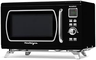 Nostalgia Mid-Century Retro Countertop Microwave Oven - Large 900-Watt - 0.9 cu ft - 8 Pre-Programmed Cooking Settings - Digital Clock - Kitchen Appliances - Black