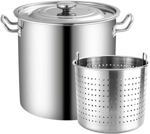 Stainless Steel Stock Pot with Strainer Basket, Commercial Crawfish Boil Pot & Turkey Fryer for Outdoor Parties(90L)