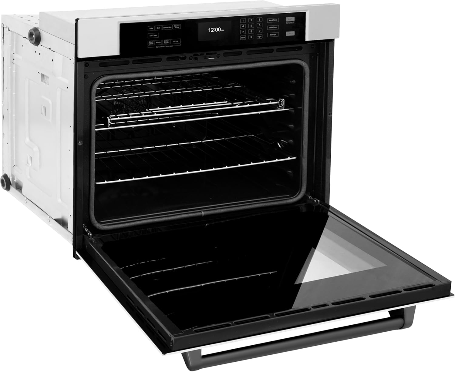 ZLINE 30 in. Autograph Edition Professional True Convection Single Wall Oven with Air Fry and Self Clean in Stainless Steel with White Matte Door and Matte Black Handle (WASZ-WM-30-MB)