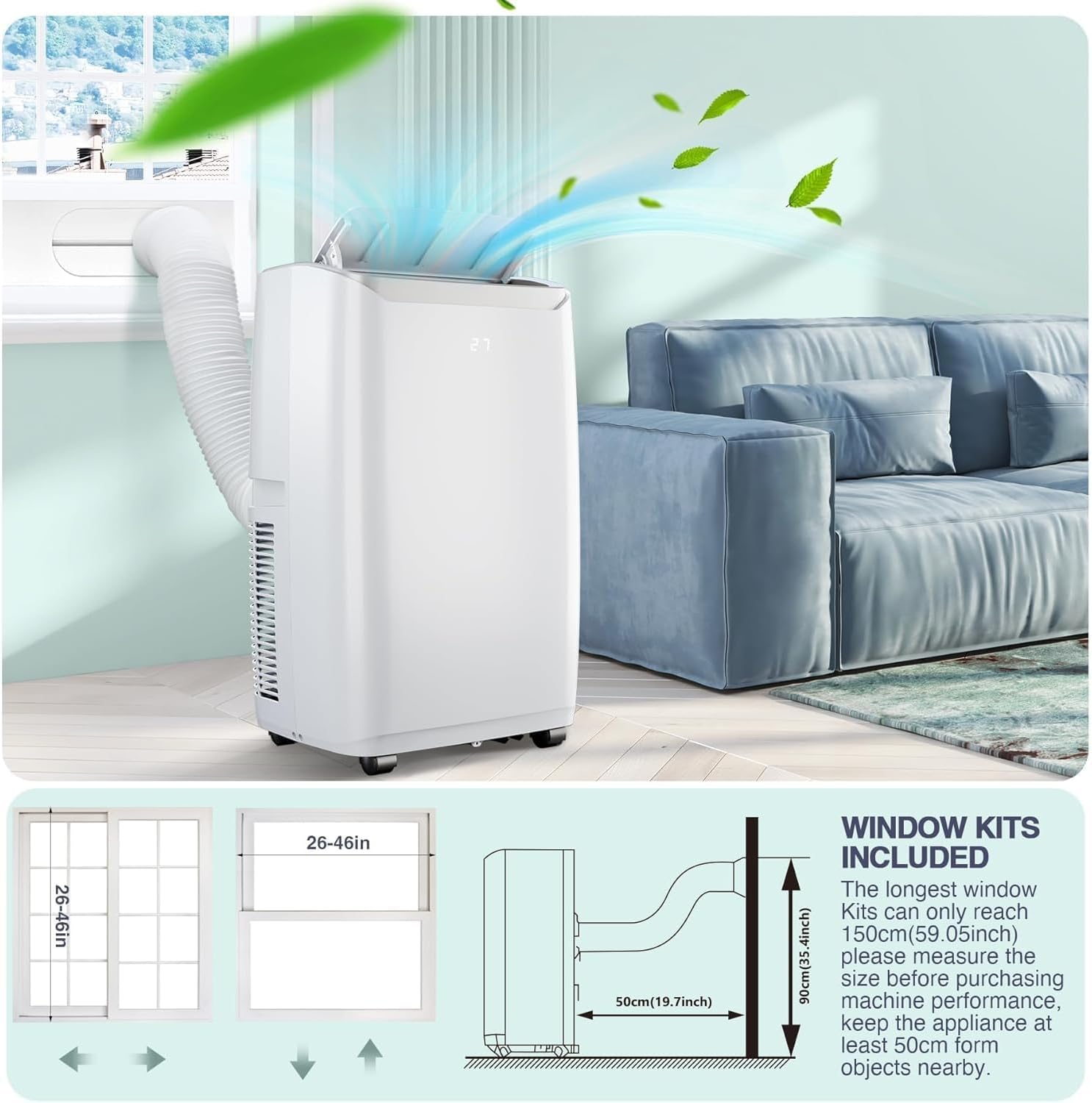 12,000 BTU Portable Air Conditioner, 3-in-1 Vertical AC Unit with Cooling/Dehumidifying/Fan Modes, Remote Control Smart Air Conditioner Cools up to 550 sq. ft. for Large Rooms, Offices, White