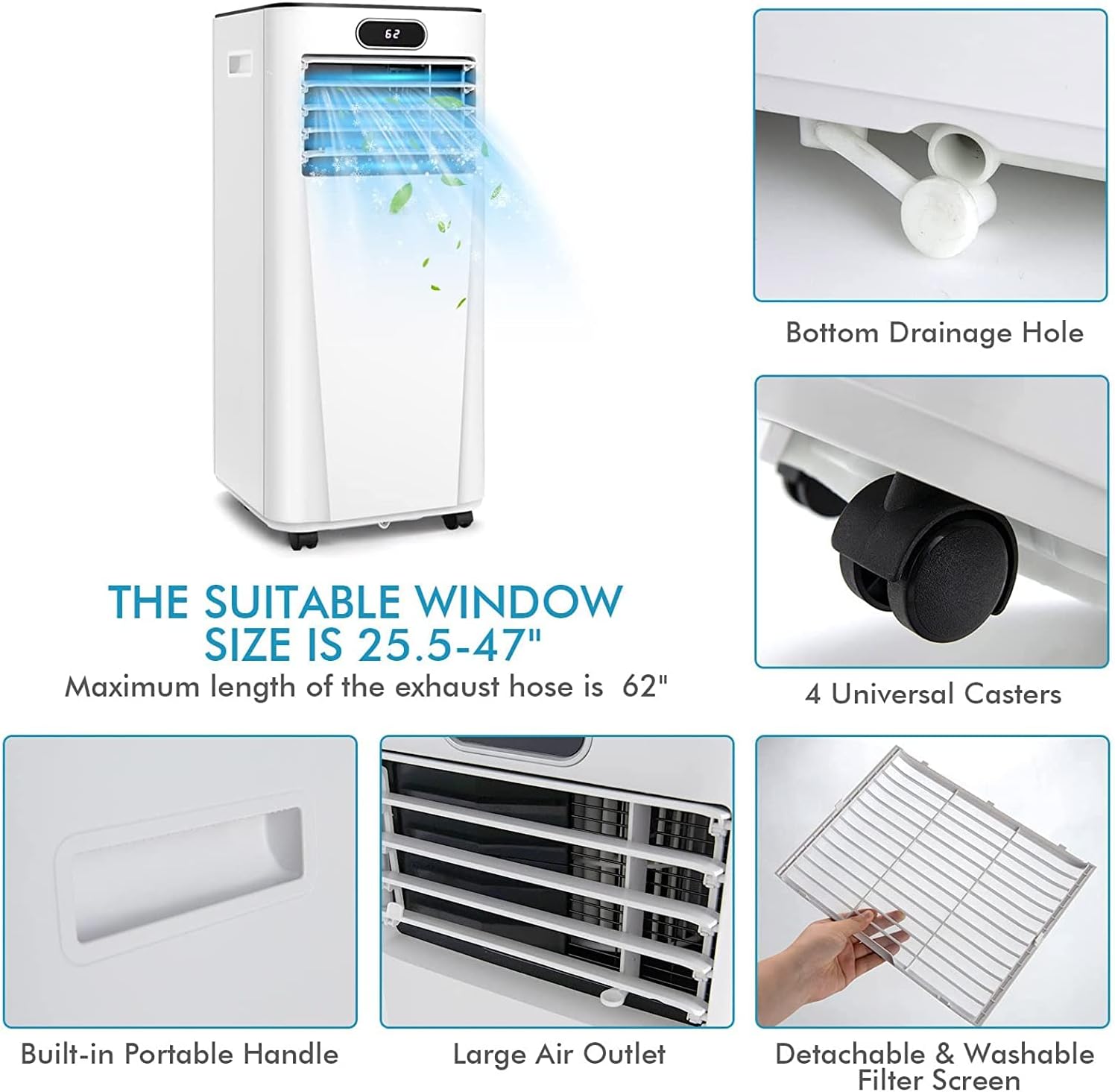 LDAILY 10000 BTU Portable Air Conditioner, 3-in-1 Air Cooler w/Fan & Dehumidifier Mode, Quiet AC Unit w/ 2 Fan Speeds & 24H Timer, 230 Sq. Ft Coverage, Remote Control (10000 BTU, White)