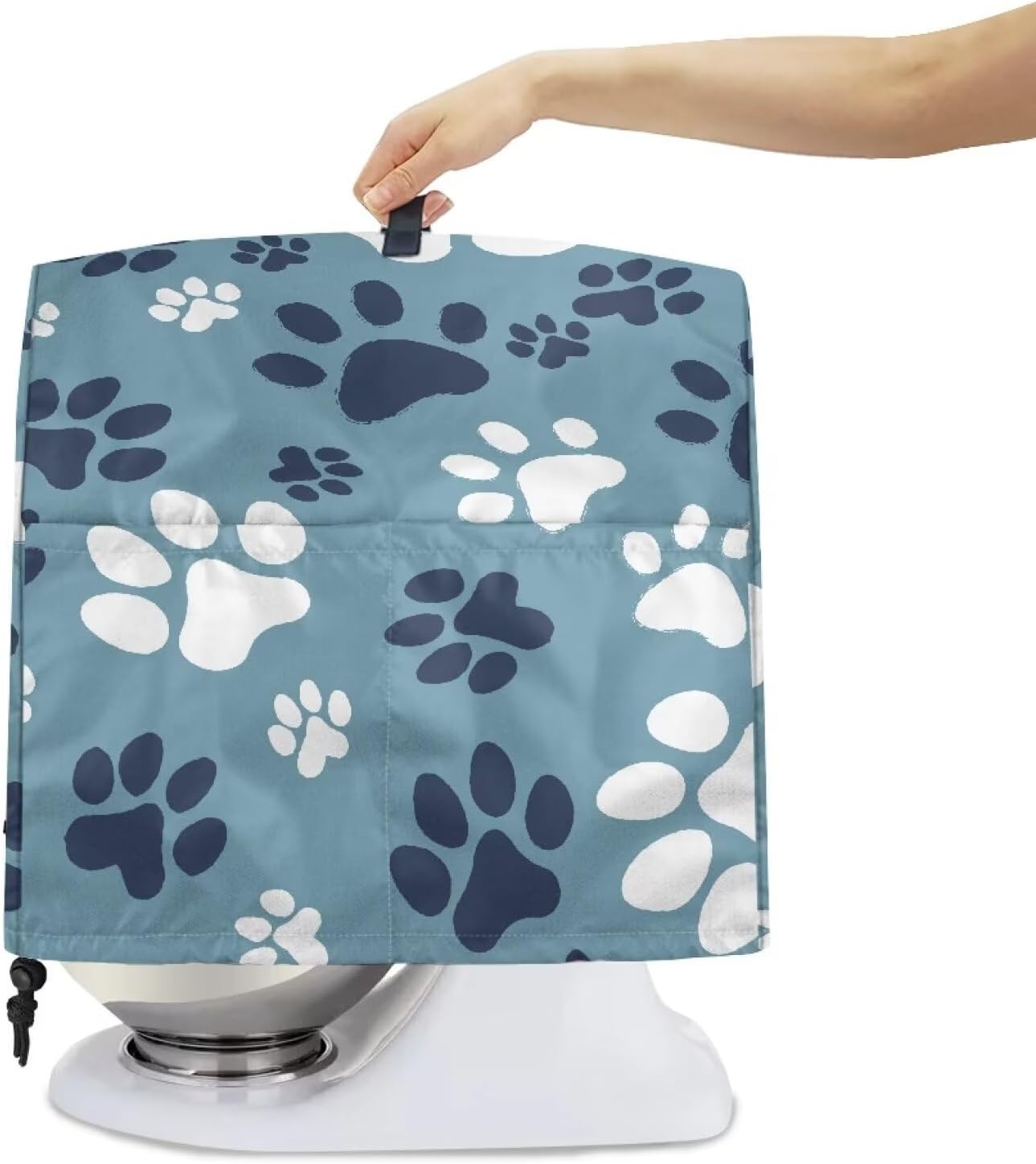 Stand Mixer Cover, Portable Stand Mixer Dust Cover for Most Standard Blender Dustproof Kitchen Appliances Dust Cover with Top Hook Portable to Use Blue Dog Paw Prints