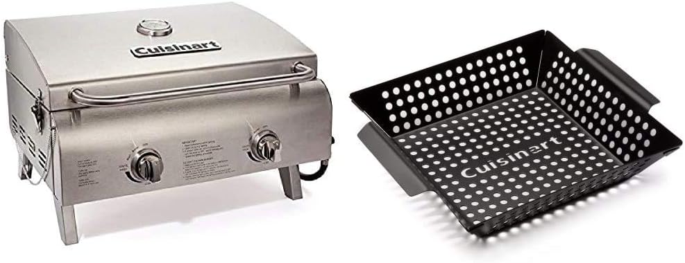 Cuisinart CGG-306 Chef's Style Portable Propane Tabletop 20,000 BTU Professional Gas Grill + Cuisinart CNW-328 Non Stick 11-Inch Grill Wok