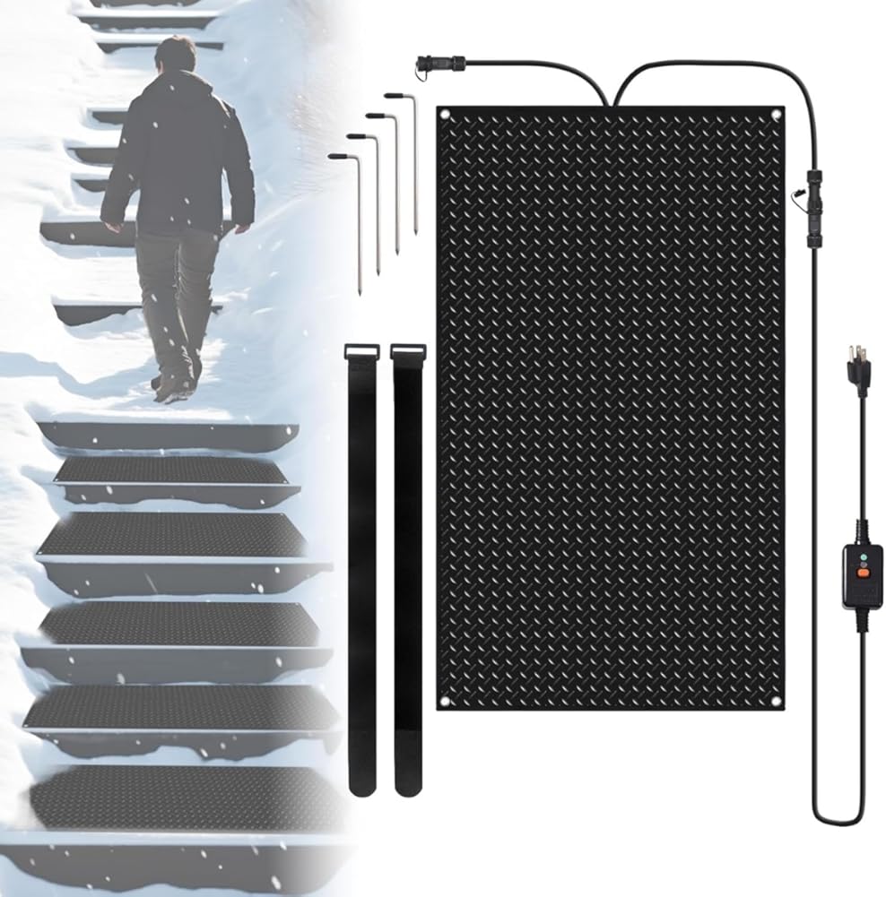 Outdoor Walkway Heating Snow melt mat, Non-Slip Electric pad Foot mat, Suitable for Sidewalk, Garage, Entrance, Stairs(10x48in/(25.4x120cm))