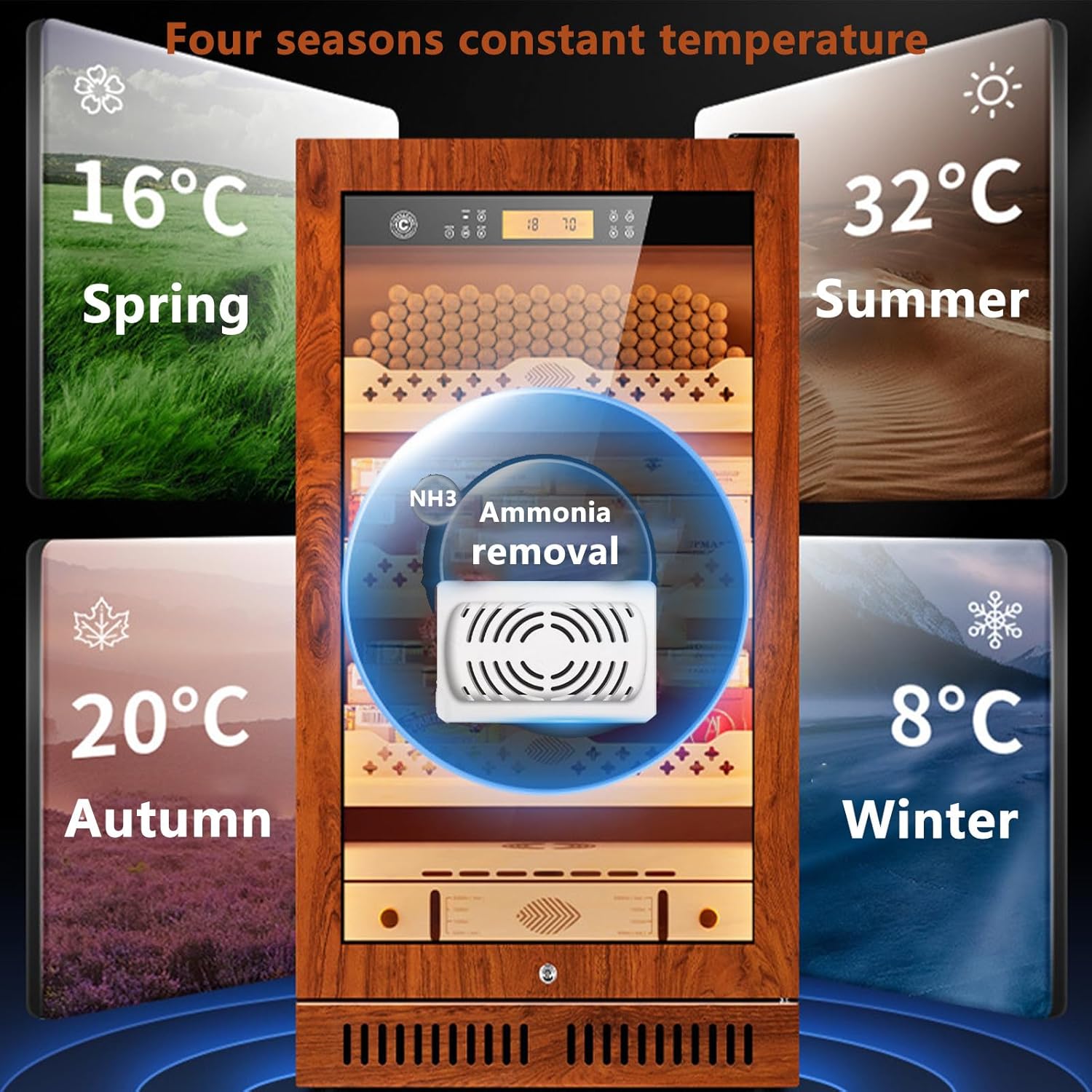 Electric Humidor, 600 Counts Cigar Humidor Cabinet with Heating and Cooling, Electric Cooling Cigar Fridge with Spanish Cedar Wood Shelves & Hygrometer, Gifts for Men