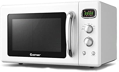 Moccha Large 0.9Cu.ft Countertop Microwave Oven, 900-Watt Retro Microwave w/Child Safety Lock, Defrost & Auto Cooking Function, LED Display, Glass Turntable (White)