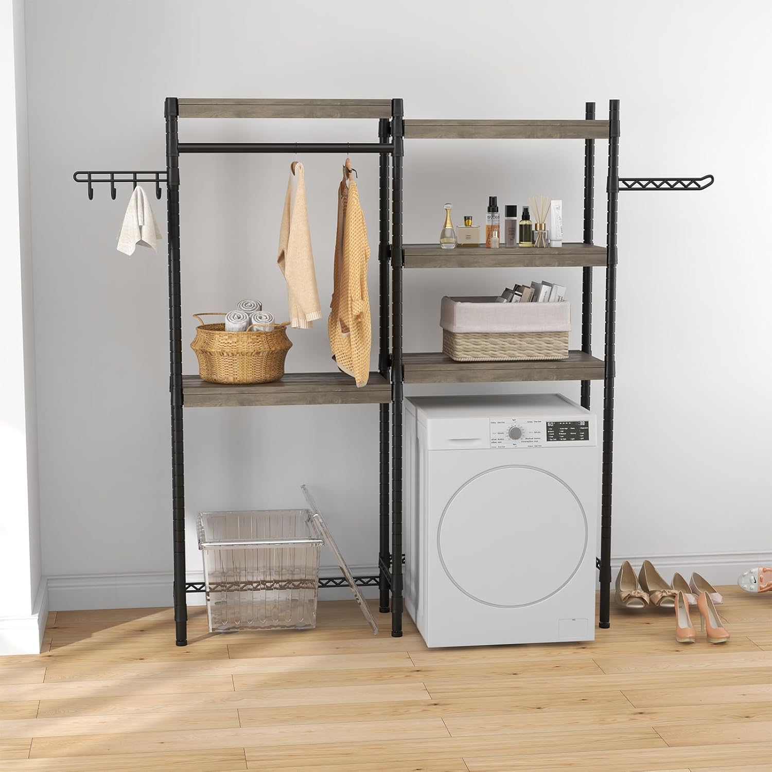 Over Washer and Dryer Storage Shelf, 5-Tier Laundry Room Shelves Heavy Duty Washer Dryer Shelf Freestanding Laundry Drying Rack Space Saver and Organization Shelves for Home