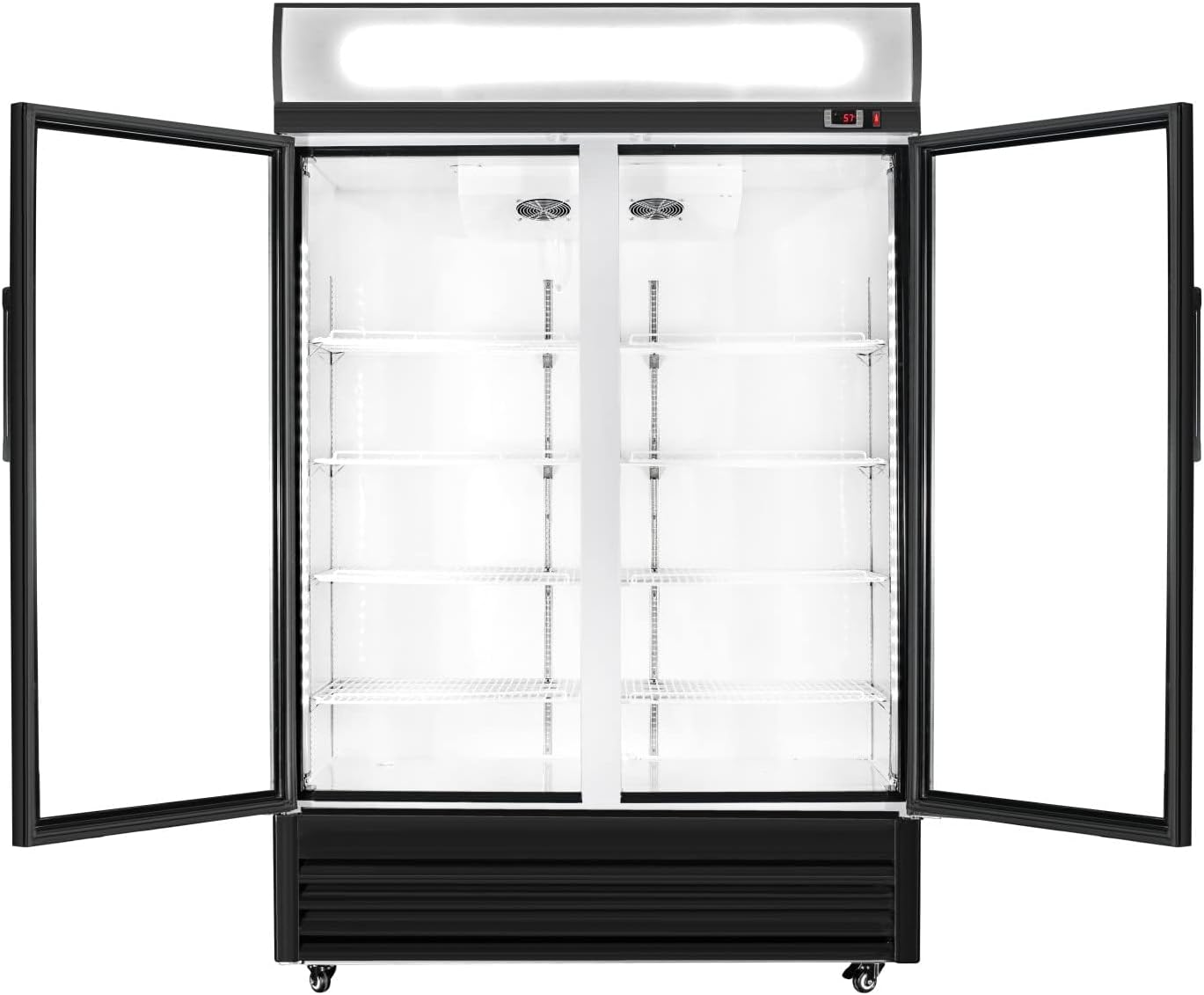 Merchandiser Refrigerator with 2 Glass Doors, 31 cu ft Beverage Display Cooler, Upright Fridge with LED Lighting, Adjustable Shelves for Beverages, Beer and Drinks, Swing Door, Black
