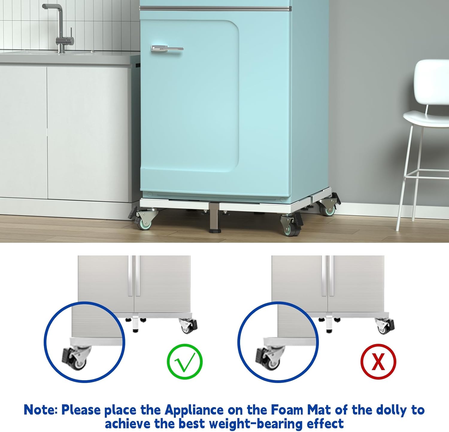 Heavy Duty All Steel Fridge Stand with Wheels Mobile Base Universal Adjustable Washing Machine Stand Multi-Functional Base Furniture Dolly for Refrigerator, Washer and Dryer（White/Large）