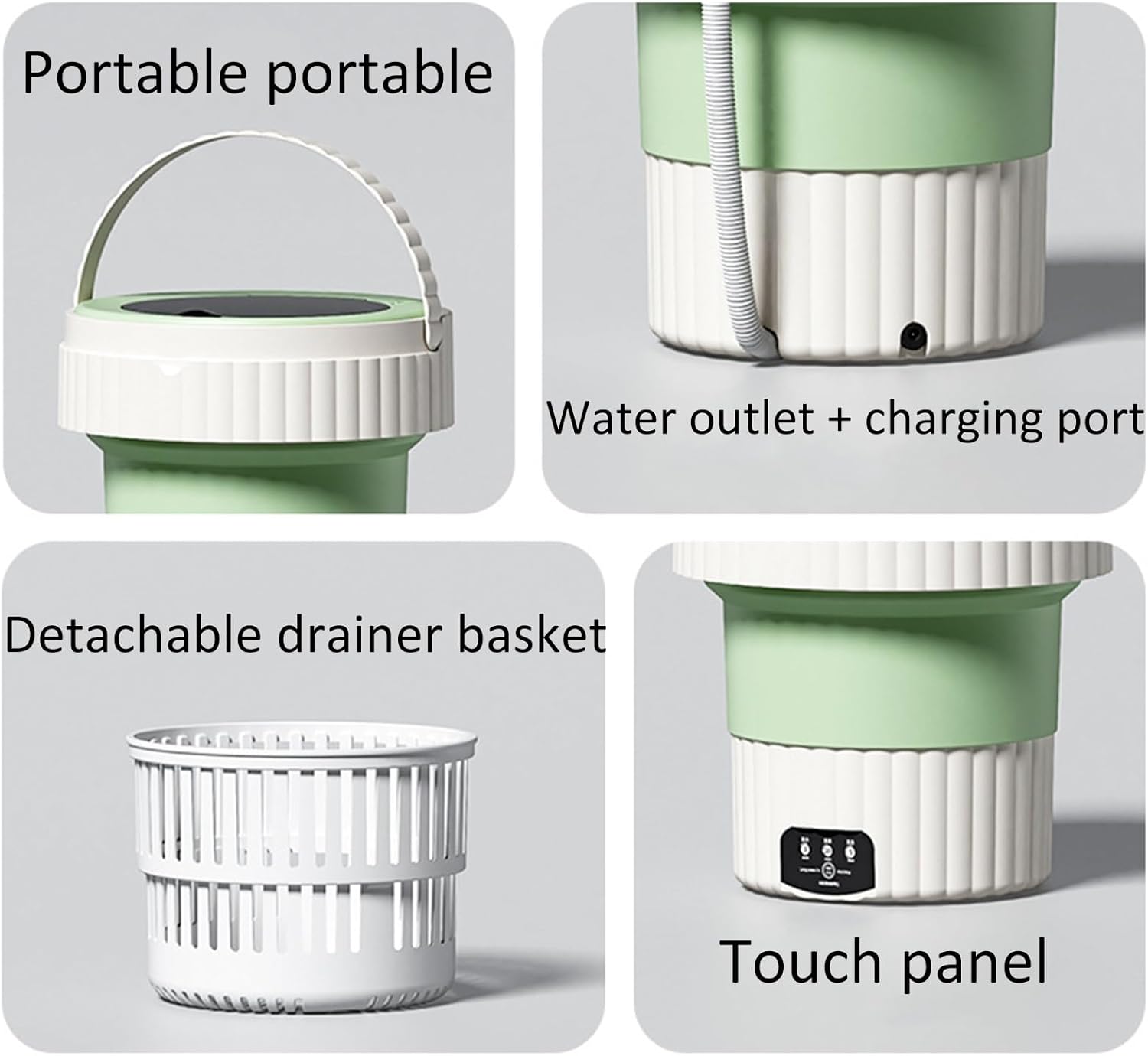 Portable Washing Machine, Foldable Mini Washing Machine, with Soft Spin Dry and Drainage Pipe, for Apartment, Laundry, Camping, Rv, Travel (Color : Beige)