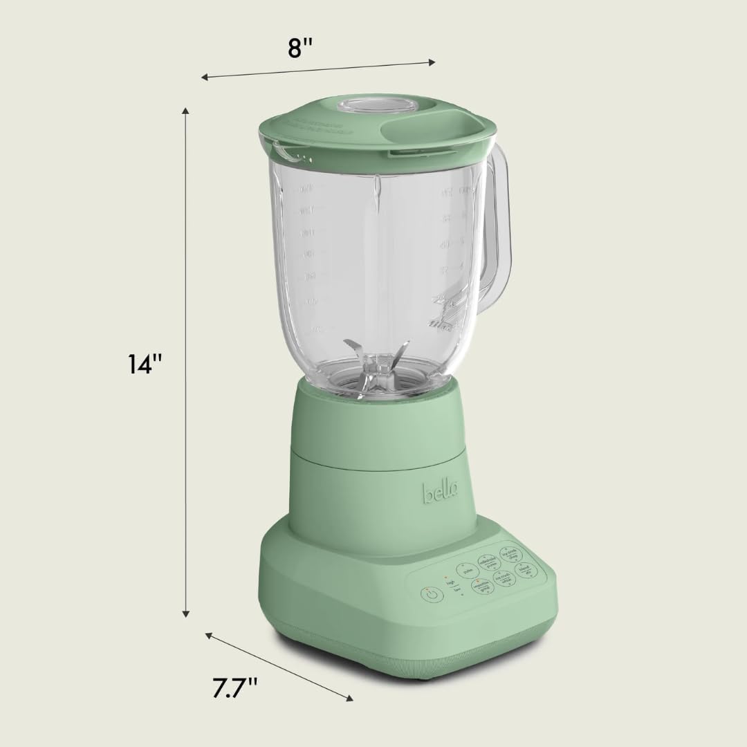 Bela Blender with BPA-Free 48oz Jar, 450W Motor, Stainless Ice-Crushing Blades, Built-In Measuring Cap, Compact Space-Saving Design, Seaglass (Seaglass)