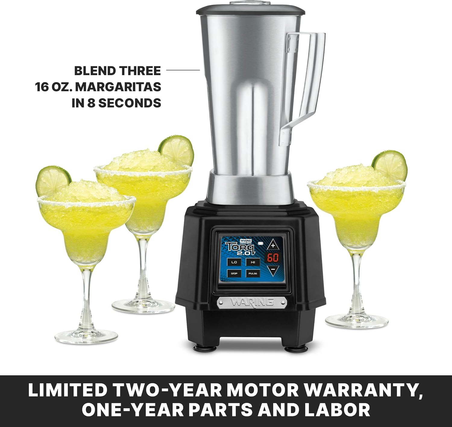 Waring Commercial TBB160S6 TORQ 2 Horsepower Blender, Electronic Keypad with 60-Second Countdown Timer and a 64 oz. Stainless Steel Container, 120V, 5-15 Phase Plug
