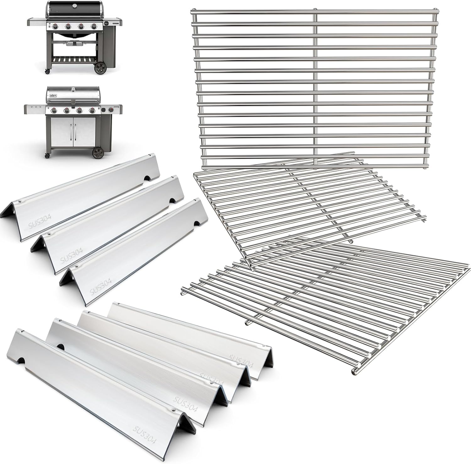DcYourHome 66097 Grill Grates 66033 Flavorizer Bars for Weber Genesis II GS4 400 Series Grills Parts Genesis 2 E-410 S-410 E-435 E-415 S-435 Genesis II LX E-440 S-440 Replacement Parts Stainless Steel