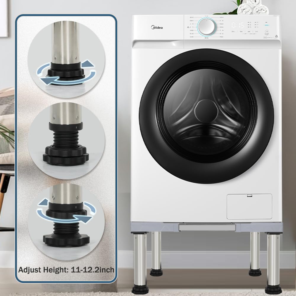 Kokorona Washing Machine Stand Mini Fridge Stand with 4 Strong Feet (11-12.2in High), Adjustable Refrigerator Base Multi-Functional Washer Dryer Pedestals, Max Load 330lbs