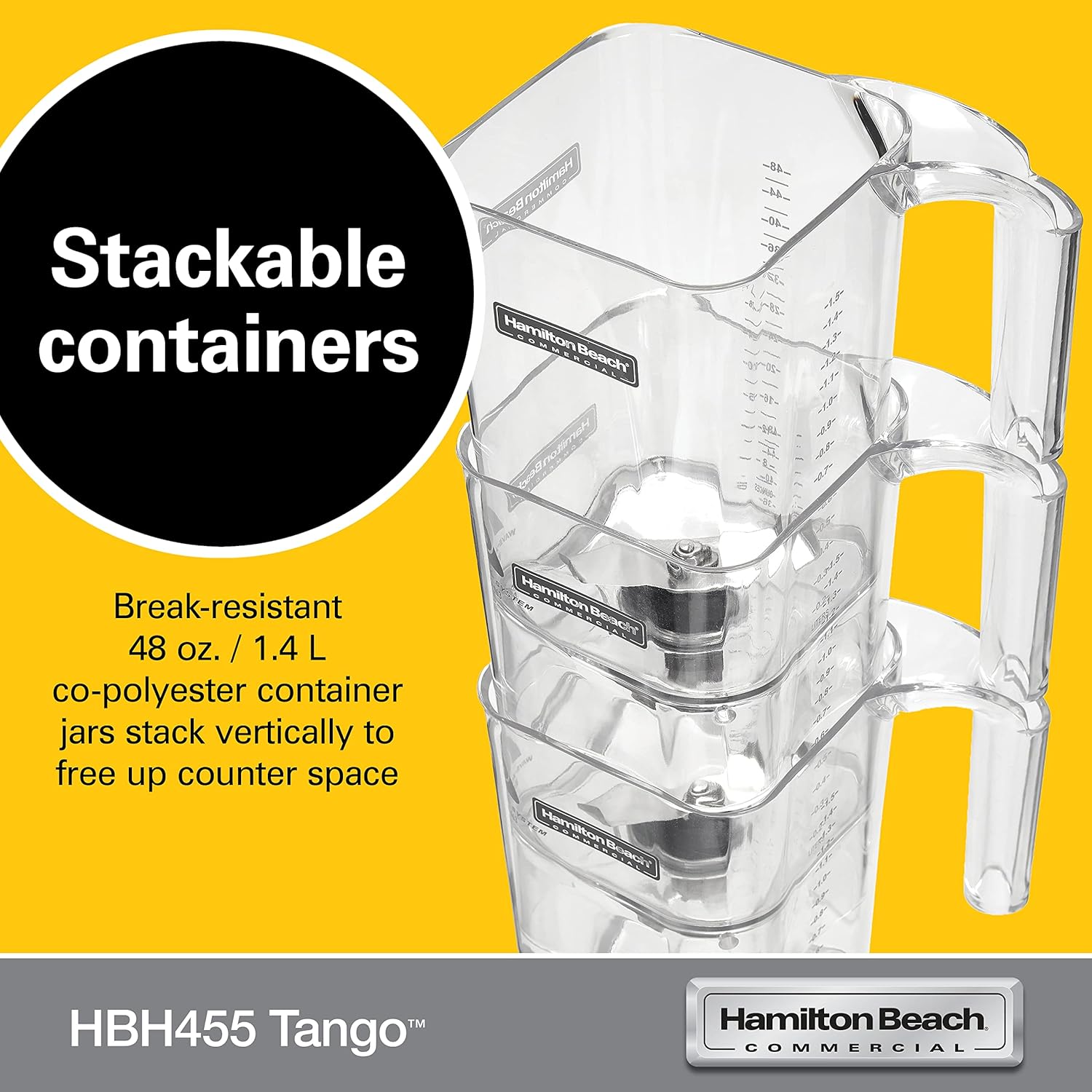 Hamilton Beach Commercial HBH455 Tango High-Performance Blender, 2.4 Horsepower, 48 Ounce Capacity, Adjustable Timer, BPA-Free Stackable Co-Polyester Container, NSF Certified