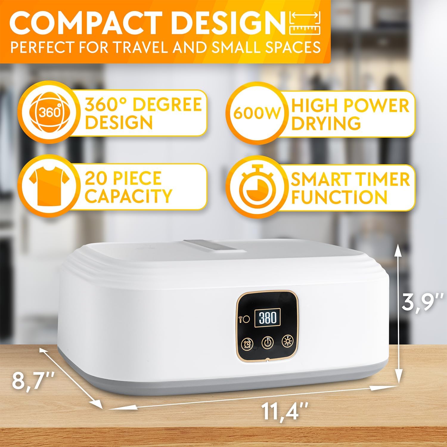 Portable Clothes Dryer – Compact, Foldable, Energy-Efficient Laundry Drying Machine for Apartments, Travel, Small Spaces, Hotels, RVs, Dorm Rooms, and Mini Secadoras de Ropa