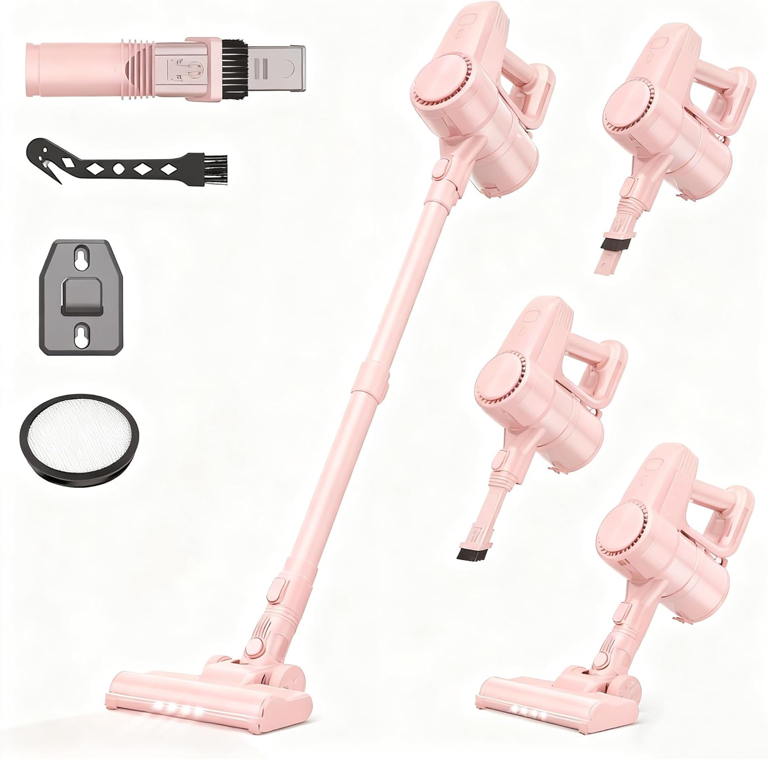 Cordless Vacuum Cleaner,Vacuum Cleaners for Home,Stick Vacuum with LED, Anti-Tangle,Wall Mount Charging,6 in 1 Lightweight Vacuum for Hard Floors Carpet Pet Hair-Light Pink