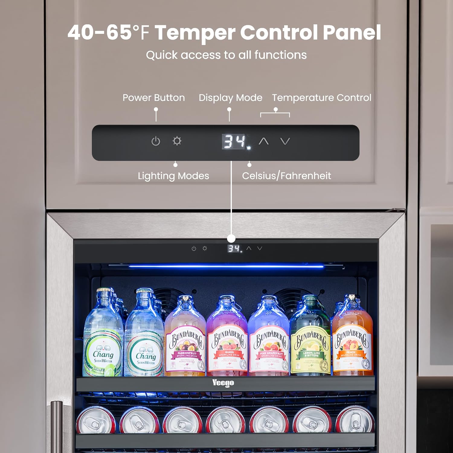 Yeego Beverage Refrigerator 48 inch -2PCS Capacity Beverage Cooler, Upgraded Beverage Refrigerator Freestanding or Built-In, Drink Cooler for Soda, Water, Beer or Wine - For Kitchen, Bar or Office