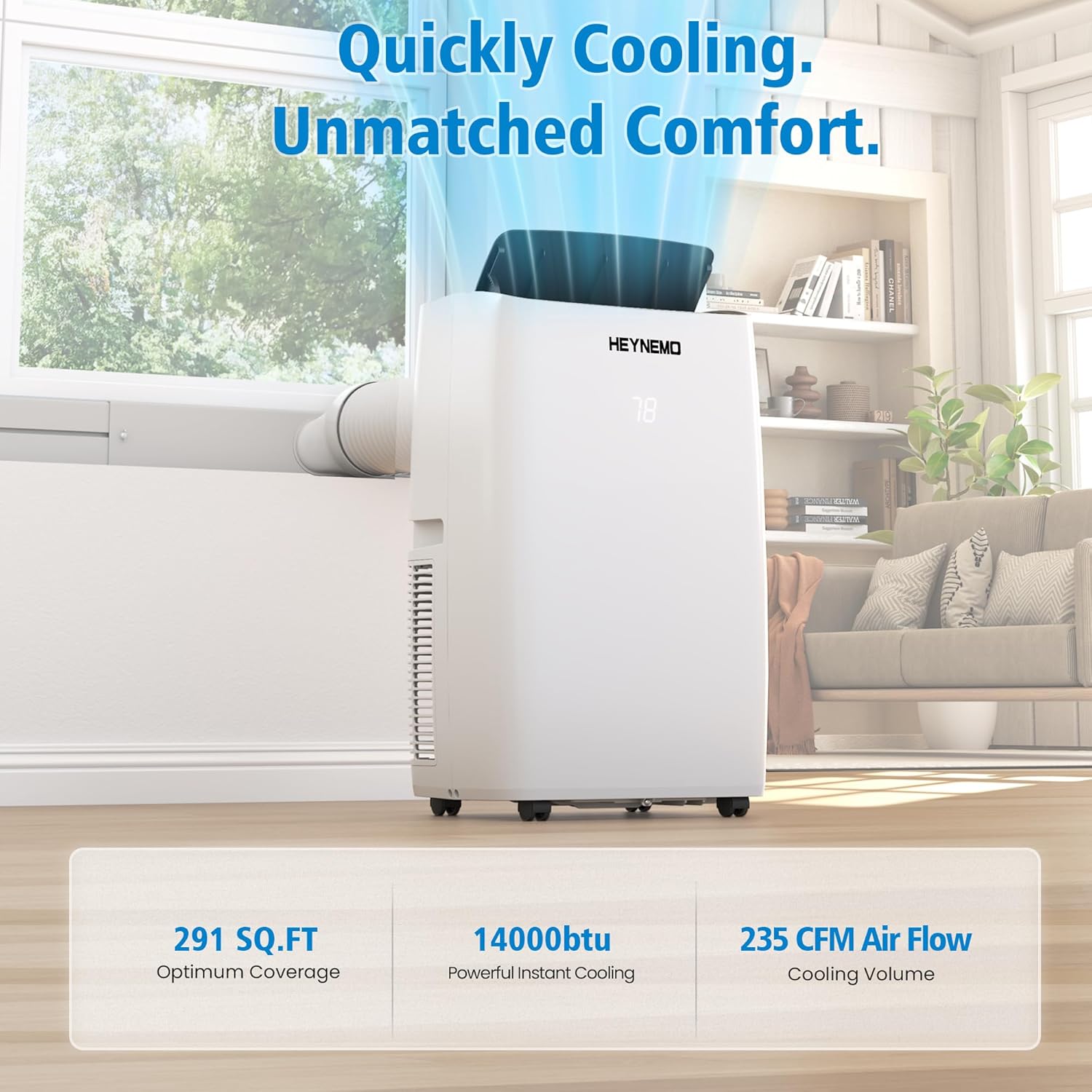 14000 BTU Portable Air Conditioner with WiFi and Remote Control, Smart AC Unit with Built-in Cool, 3-in-1 Cooling Fan, Dehumidifier & Heat for Rooms up to 400 Sq.Ft, Drainage-free, Quiet, Easy Install