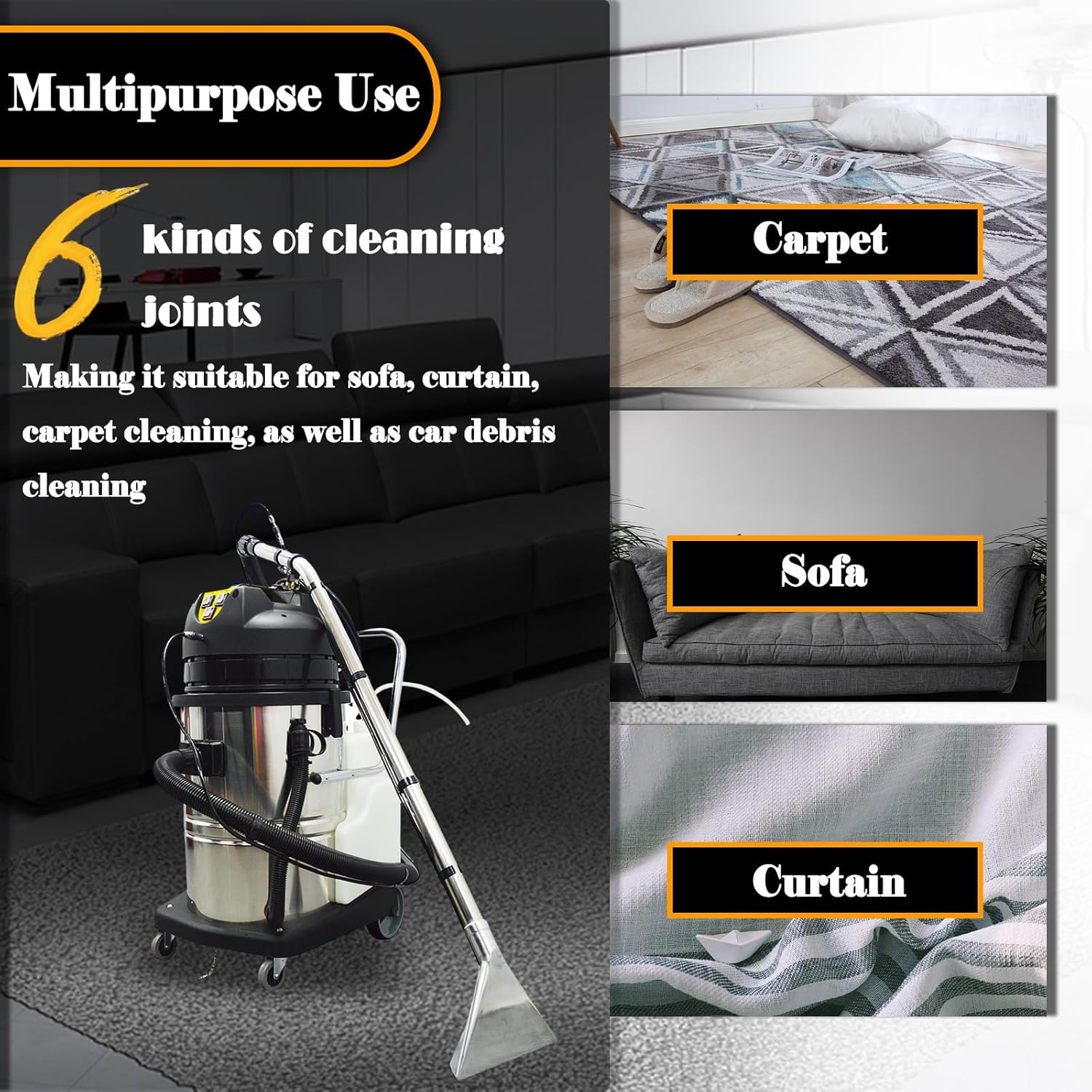 2000W Carpet Extractor 13.2Gal Upholstery Cleaning Spraying Machine Carpet Wet/Dry Cleaner Machine with 6 Joints 110V