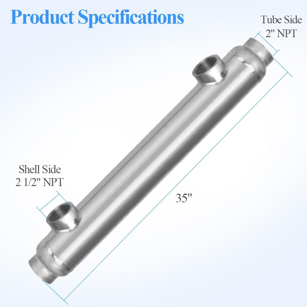 AB Salt Pool Heat Exchanger Titanium 1200kBtu Opposite Ports 2 1/2