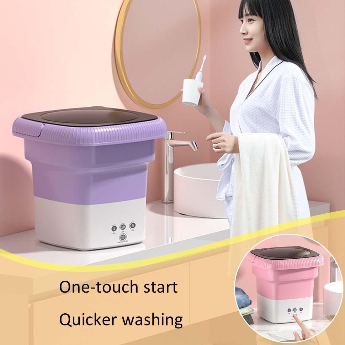 Foldable Washing Machine Mini Electric Spinner Small Cloth Washer Portable Washing Machine for Travel Apartment RV Camping Baby Clothes Socks Underwears
