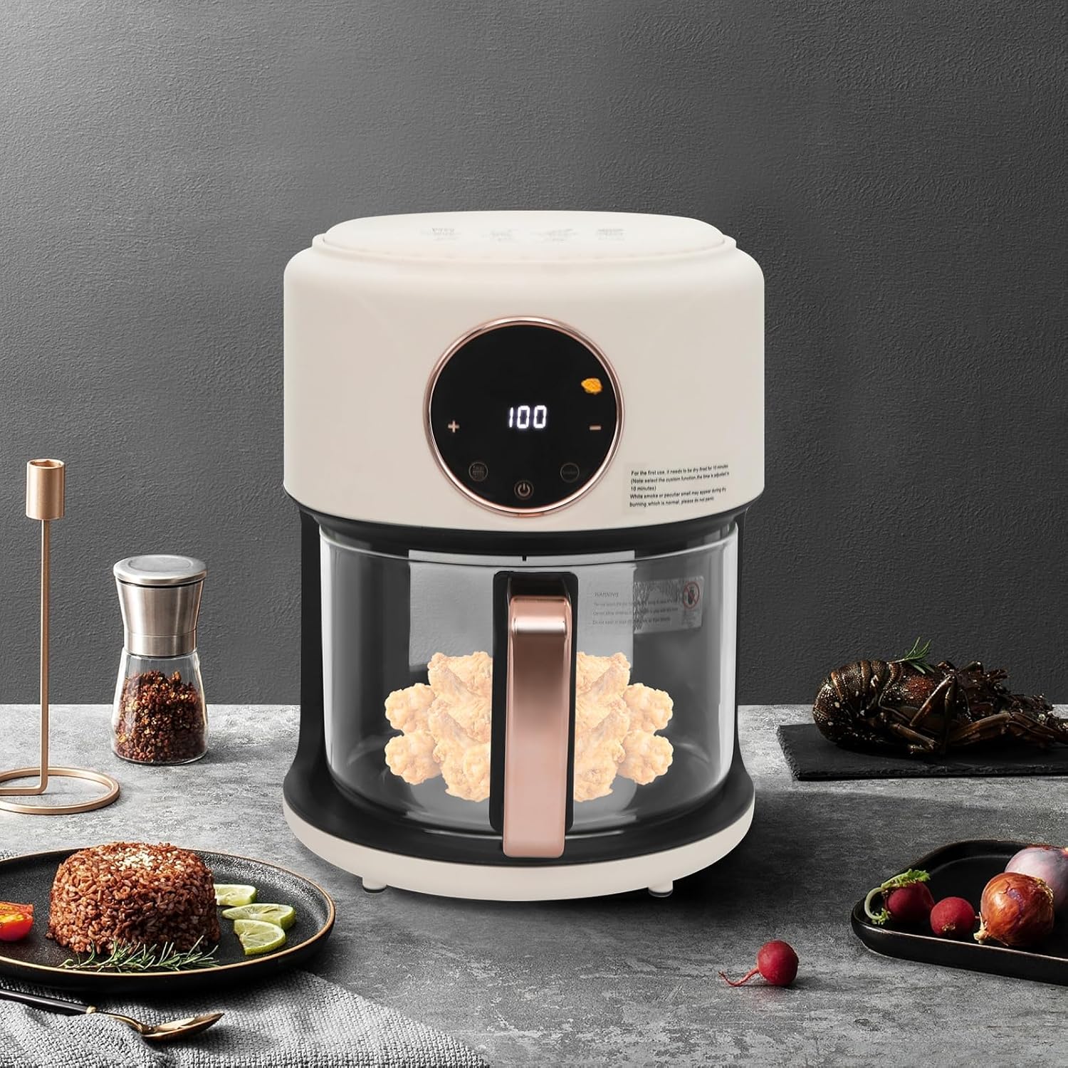 3.8Qt Air Fryer with Viewing Window, 8 Preset Modes, Non-Stick and Dishwasher-Safe Basket, 1200W Kitchen Air Fryer for Grill, Bake, Roast, Fry (White)