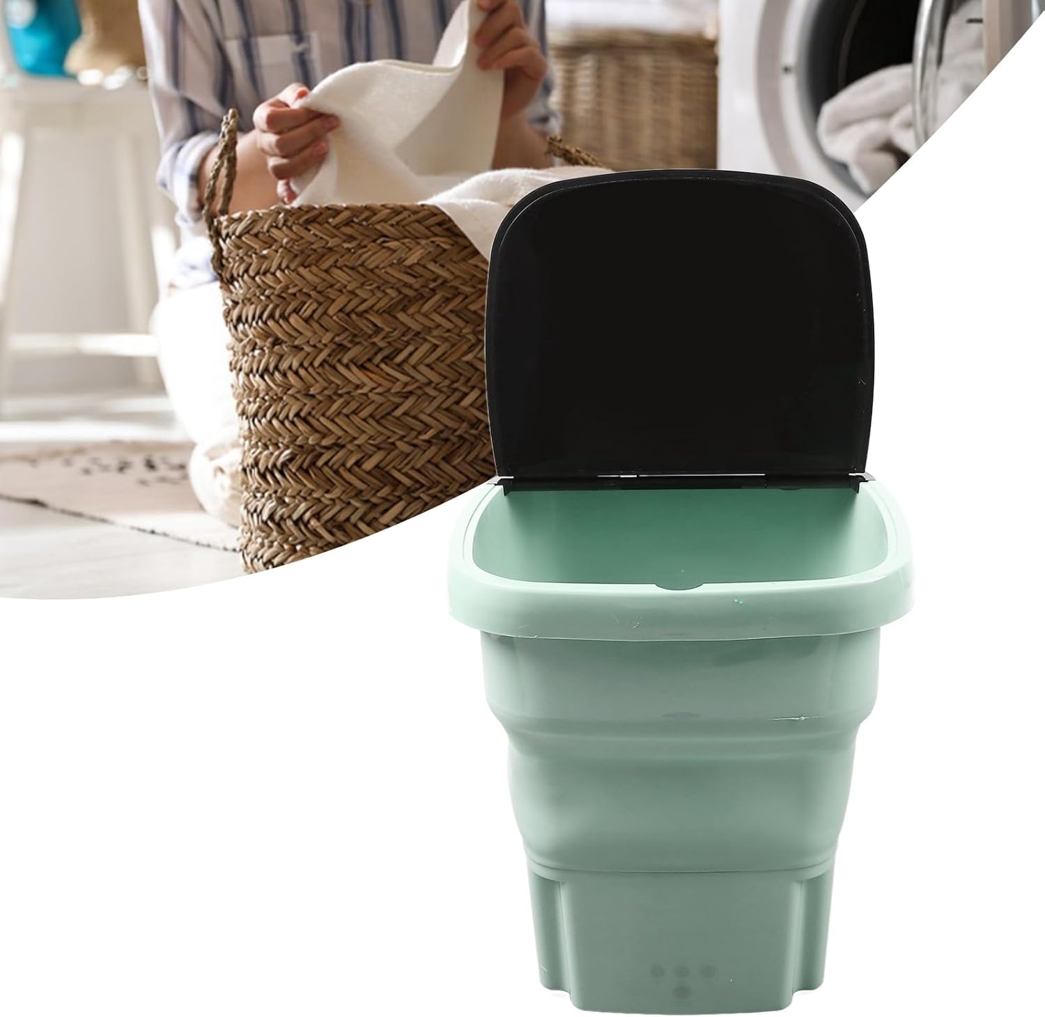 Portable Washing Machine, 15L Large Capacity Mini Laundry Machine, Foldable Design, Simple for Underwear, T Shirts, Socks, and More (Green)