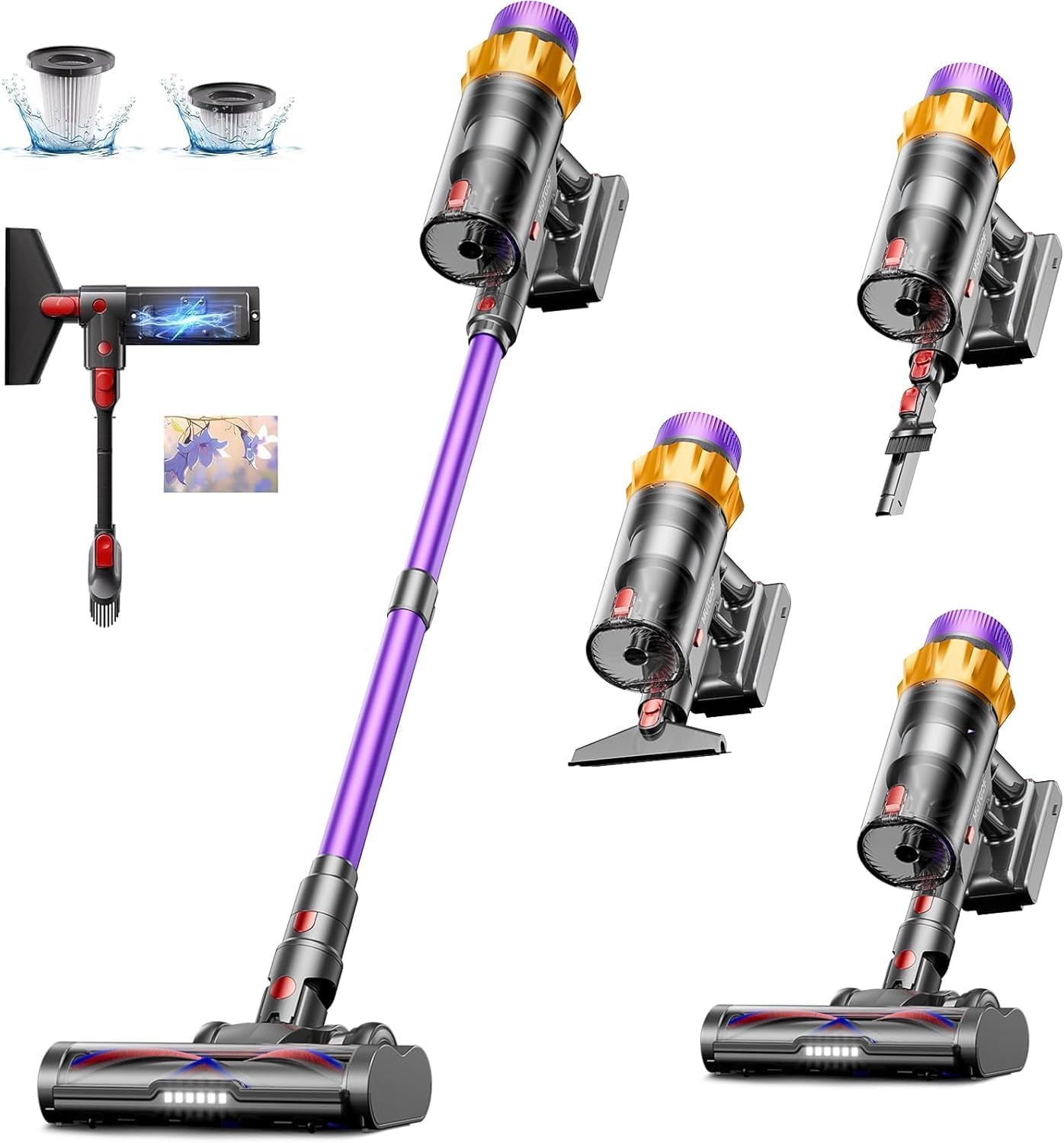Cordless Vacuum Cleaner, 580W 48KPA 70mins Vacuum Cleaners for Home, Self-standing Stick Vacuum with Aromatherapy, Anti-Tangle Brush, Wall Mount Charging Vacuum for Hardwood Floor/Carpet/Pet Hair