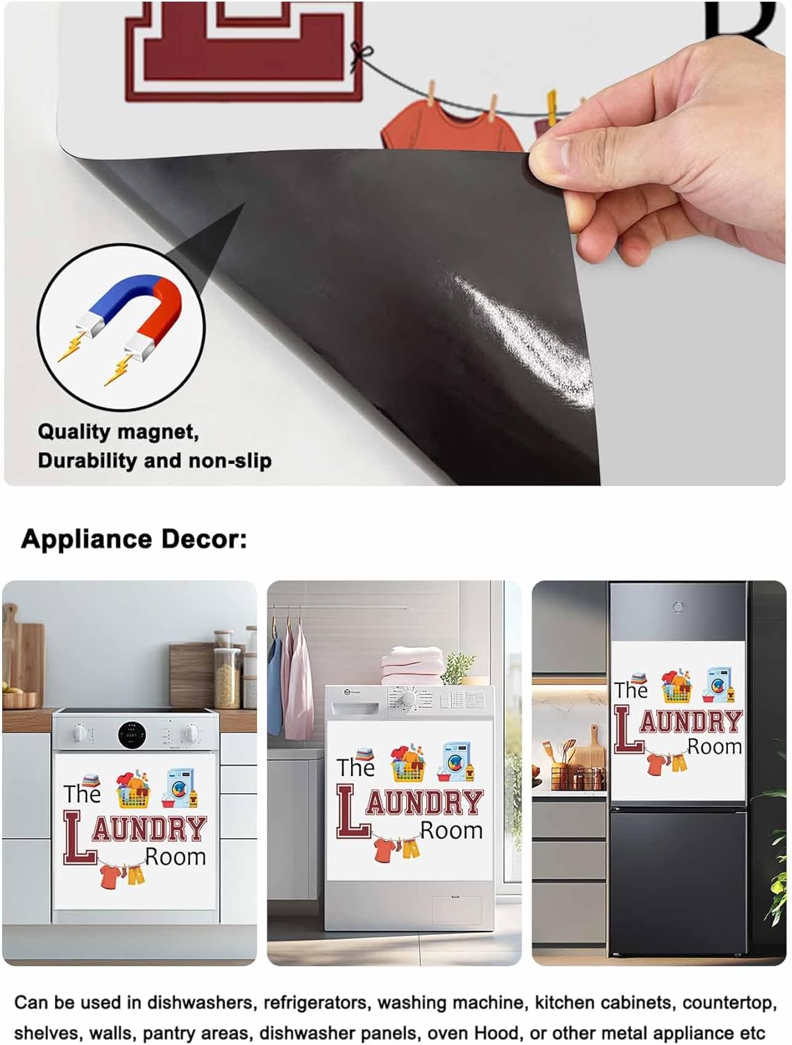 Laundry Room Dishwasher Magnet Cover, Cartoon Washing Machine Clothes Refrigerator Magnets Covers for The Front Door, Reusable Dishwasher Panel Fridge Decal Cover for Home Appliance Decor 23''x26''