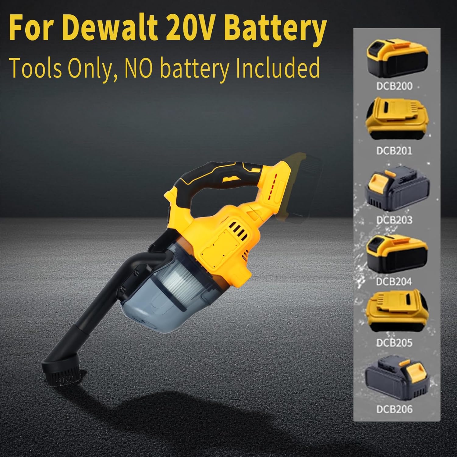Cordless Vacuum Compatible with Dewalt 20V Battery, Handheld Vacuum Cleaner ｗith 2 Washable HEPA Filters, Brushless Vacuum for Wood Floor, Carpet, Car Cleaning (Battery Not Included)