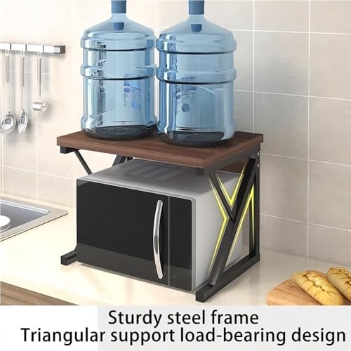 2 Tier Storage Organizer Rack, Wood Microwave Oven Racks with Drawer, Storages Cabinet Shelf for Kitchen, Restaurant(Brown)