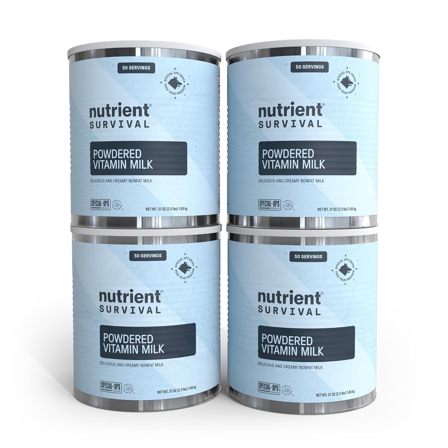 Nutrient Survival Vitamin Powdered Milk (4 Cans, 200 Servings), Freeze Dried Prepper Supplies & Emergency Food Supply, 21 Essential Nutrients, Soy & Gluten Free, Shelf Stable Up to 25 Years