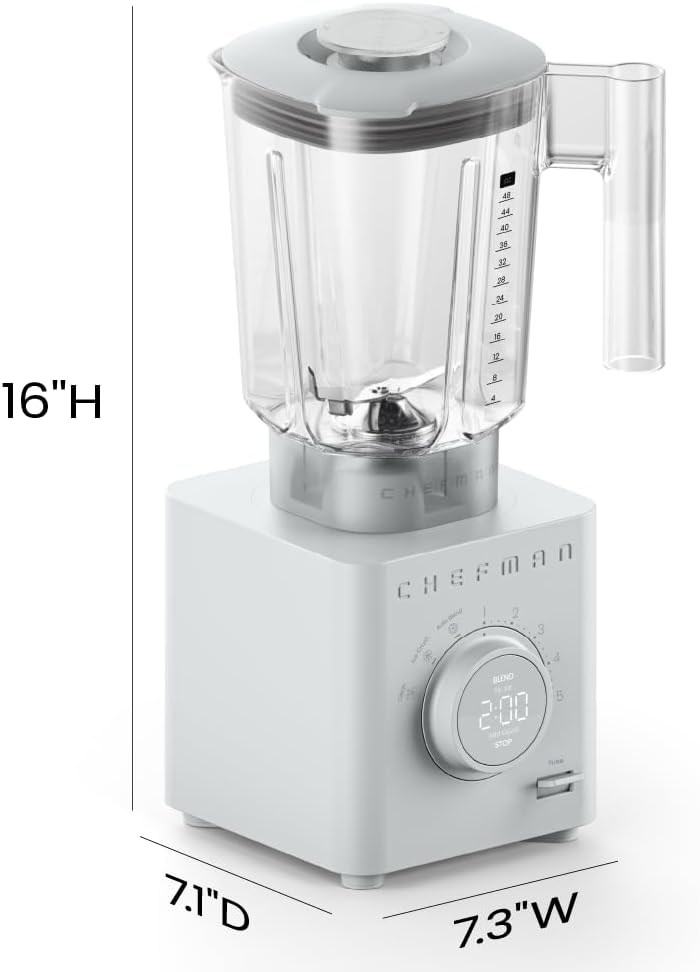 Chefman Obliterator 48 oz Countertop Blender for Smoothies, 1380W Motor to Crush Ice, Nuts, and Frozen Fruit with Stainless Steel Blade, Auto Blend Function, Includes Tamper and Scraper - CONCRETE