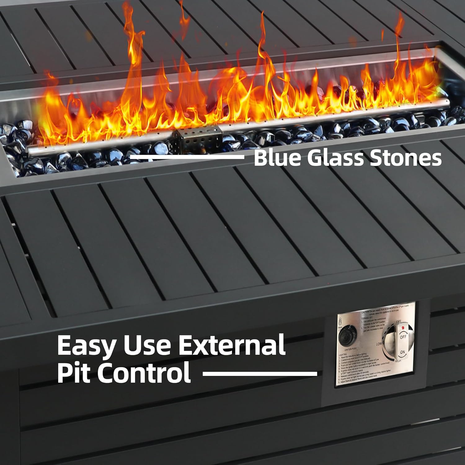 TWT 43.3 inch Outdoor Propane Fire Pit 2 in 1 Firepit Table Gas Fire Pit Table with Lid, Glass Wind Guard Rectangle Gas Firepit Table for Garden/Patio, CSA Certification (Dark Grey)