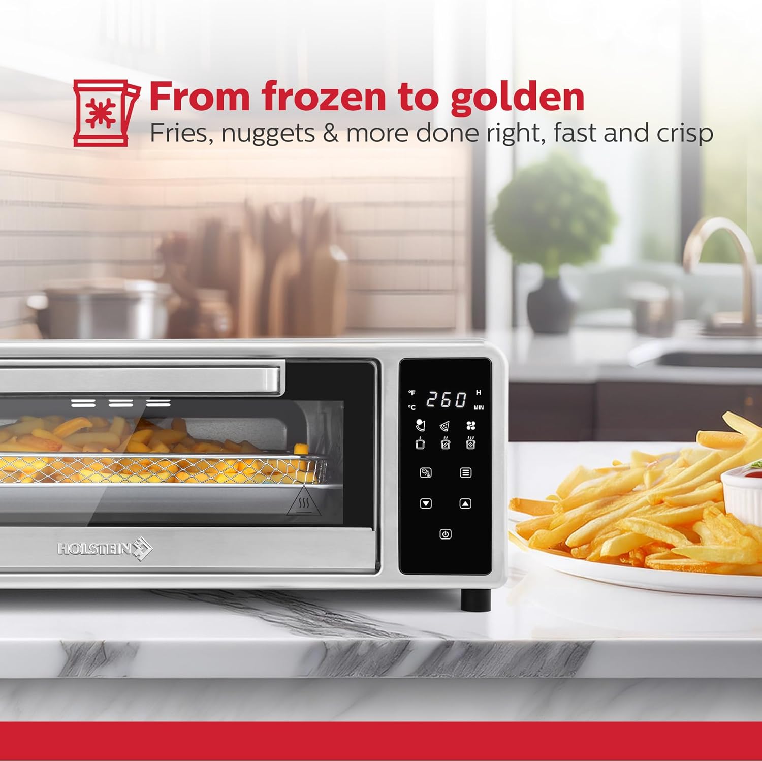 Holstein Housewares 12-Inch Pizza Air Fryer Oven – 600°F Countertop Convection Oven with Hot Air Technology for Baking, Frying & Roasting – Compact, Multi-Function, Energy-Efficient Design