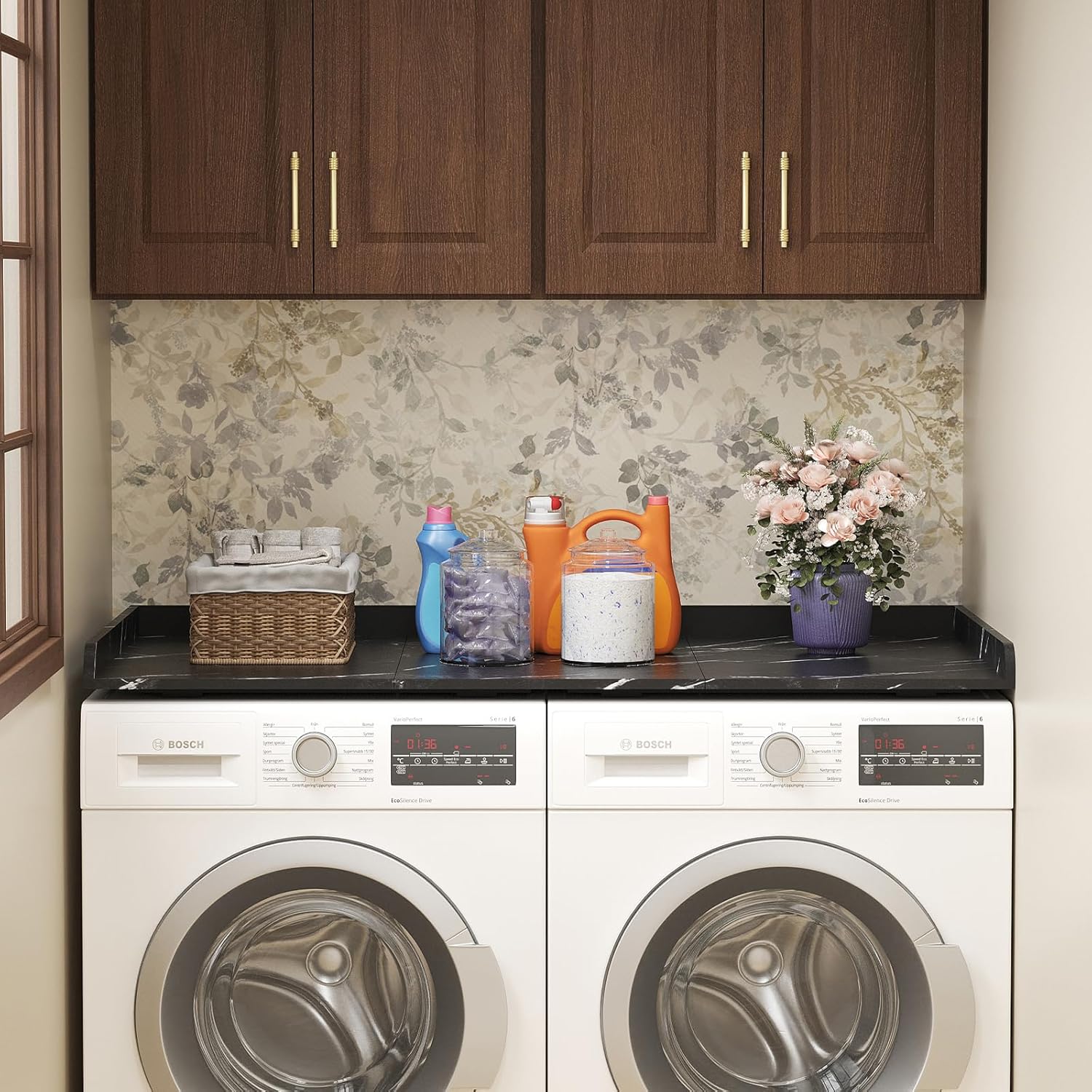 Lifewit Washer Dryer Countertop, Melamine Covers with Edge Rails for The Top, Laundry Room Storage and Organization, 54