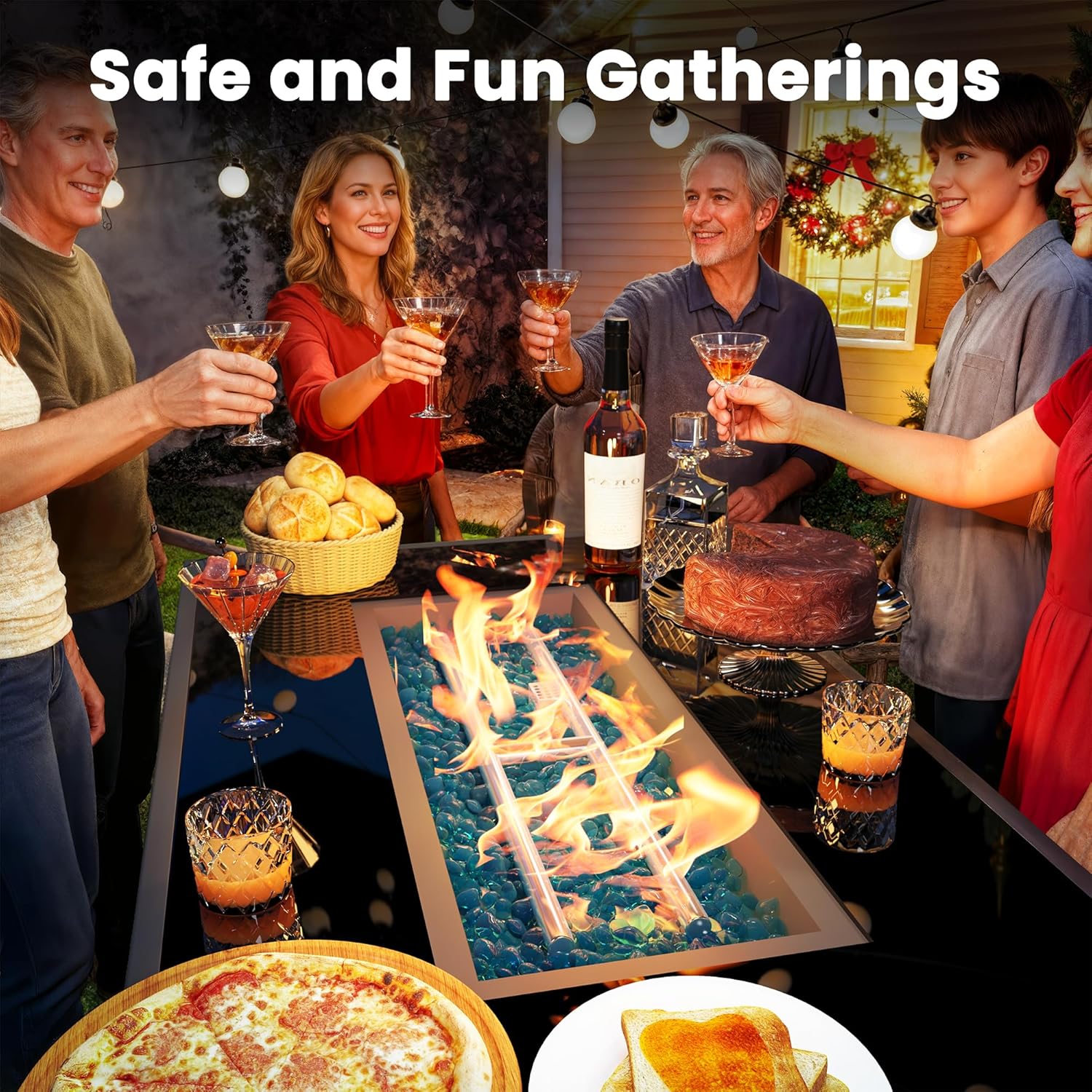 43-Inch Propane Fire Pit Table, Rattan Rectangular Outdoor Gas Fire Pit W/Glass Wind Guard, Tempered Glass Tabletop & Lid, CSA Listed, 60,000 BTU, 304 Stainless Steel H-Burner, for Outside Patio,Brown