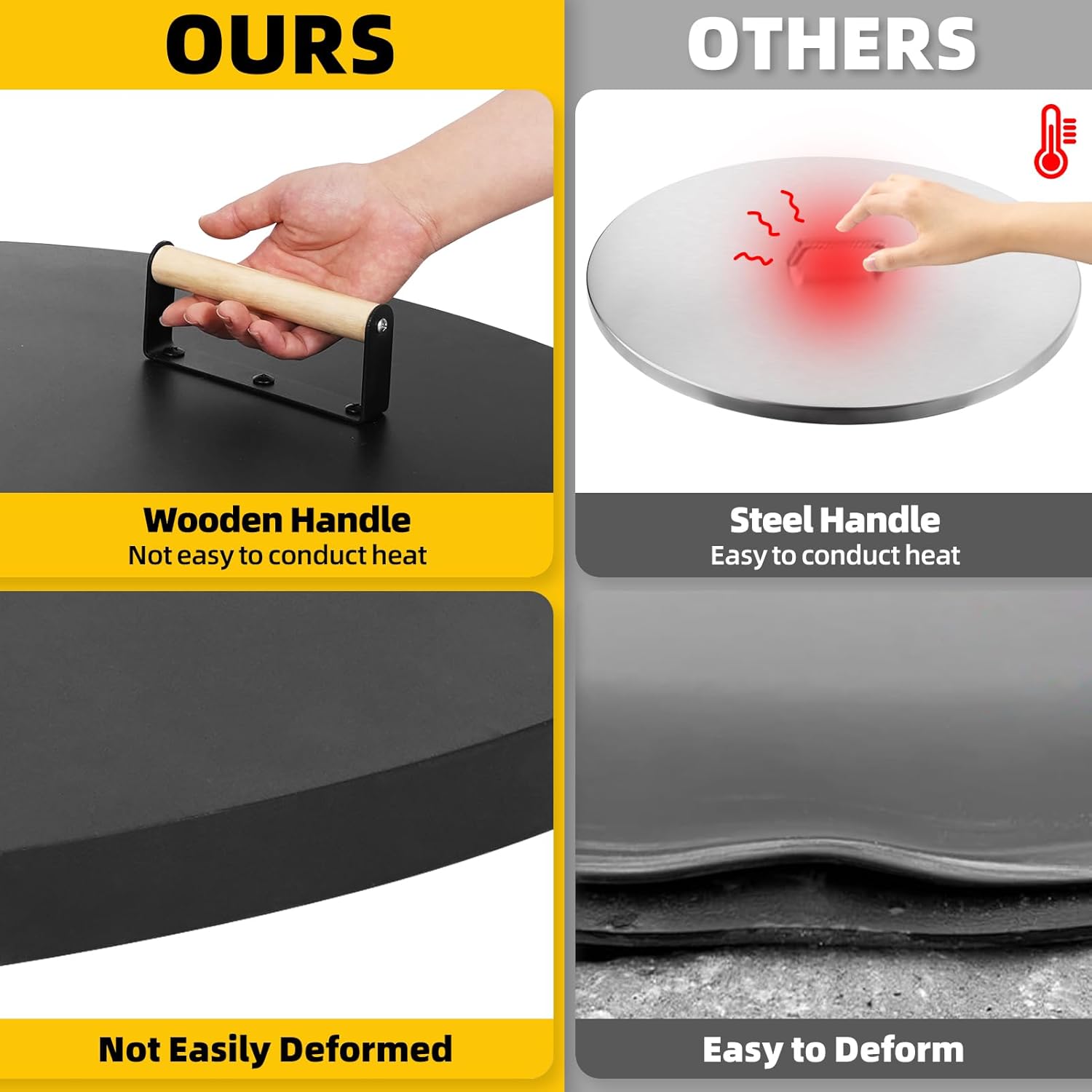 G GOOD GAIN Firepit Lid Round 38 Inch - Rust Resistant Fire Pit Lid Cover with Wooden Handle & Gloves, Fire Pit Snuffer Lid for Courtyards, Patio, Winter Cold Protection. Fits Fire Pits Up to 36