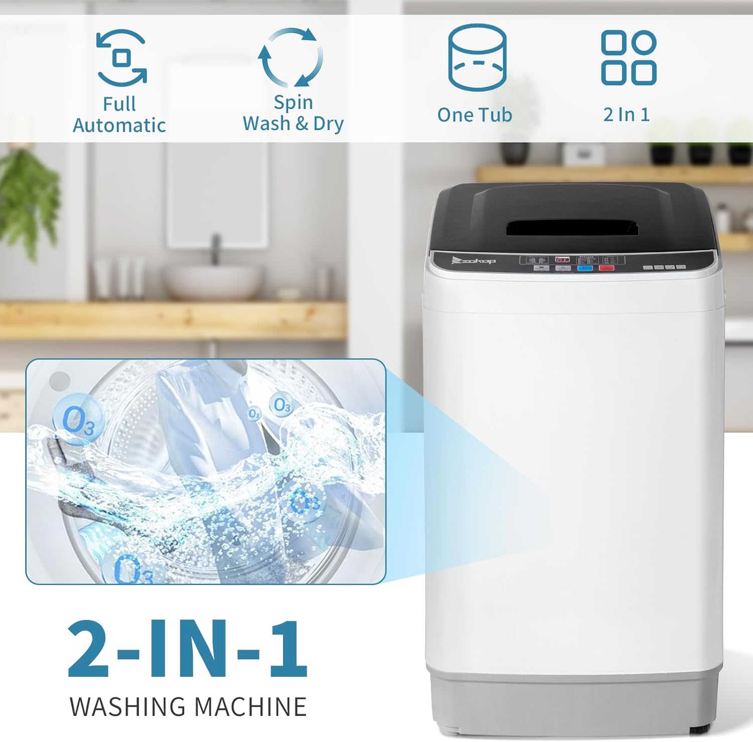 Winado Full Automatic Washing Machine, 17.6Lbs Top Load Portable Washer with Drain Pump, 10 Wash Programs 8 Water 2 in 1 Washer and Dryer for Apartments, RV, Camping