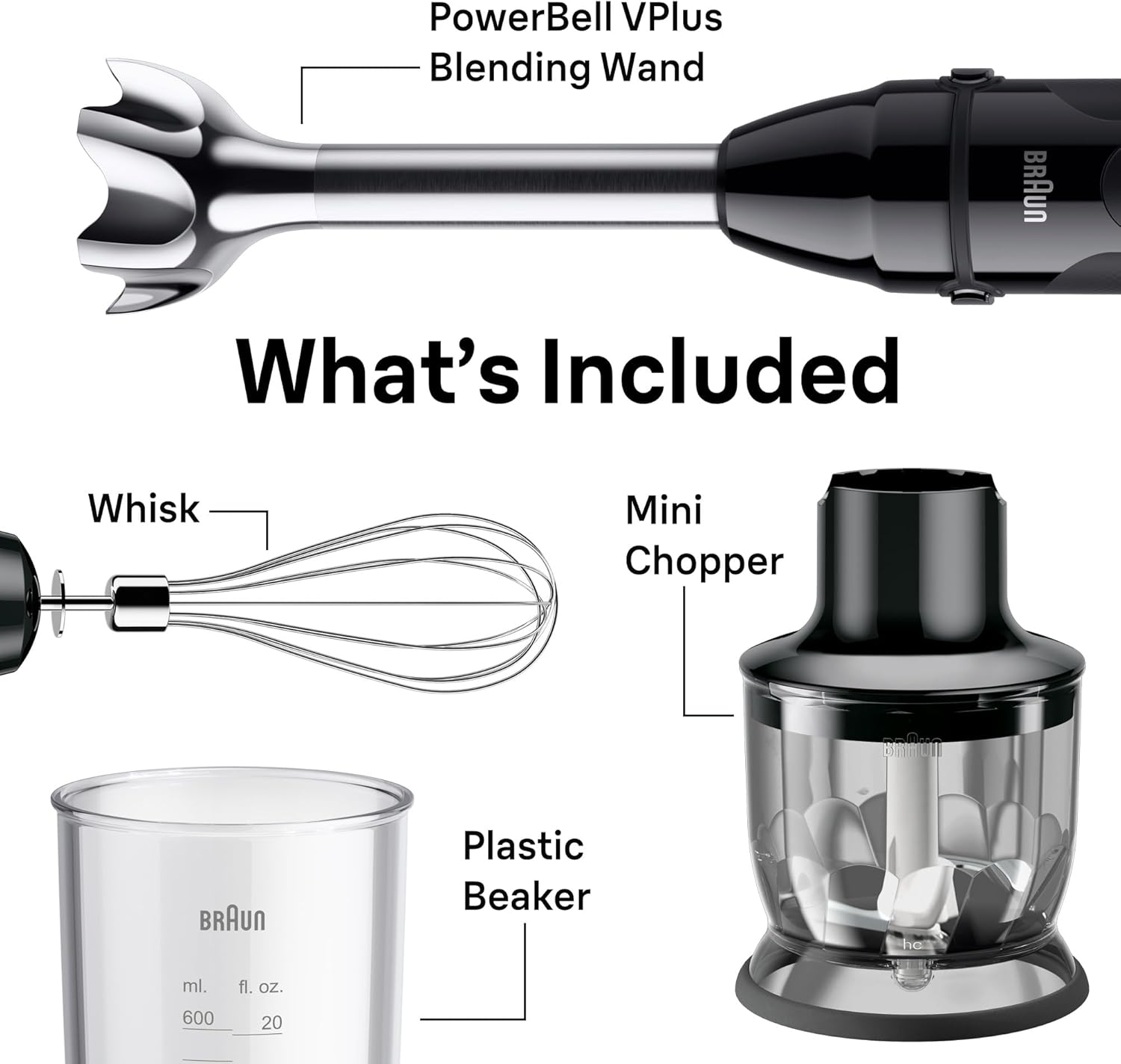 Braun MQ50202M MultiQuick Vario 5 Handheld Blender – 21-Speed Stick with Turbo Boost, Stainless Steel Blades, EasyClick System, 500W, Chopper, Whisk, Masher – Immersion Blender for Smoothies