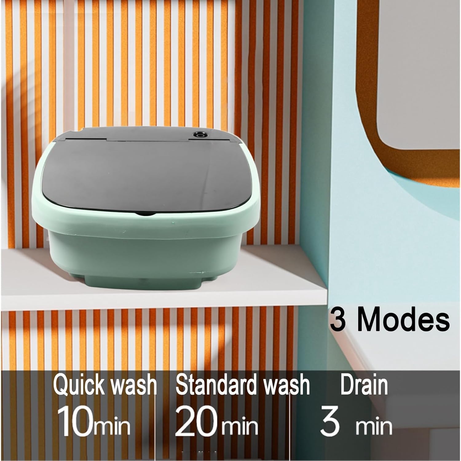Portable Washing Machine, 15L Large Capacity Mini Laundry Machine, Foldable Design, Simple for Underwear, T Shirts, Socks, and More (Green)